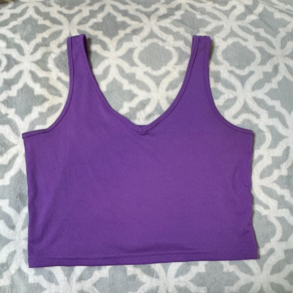 SHEIN Purple Ribbed Crop Tank Top Womens L
